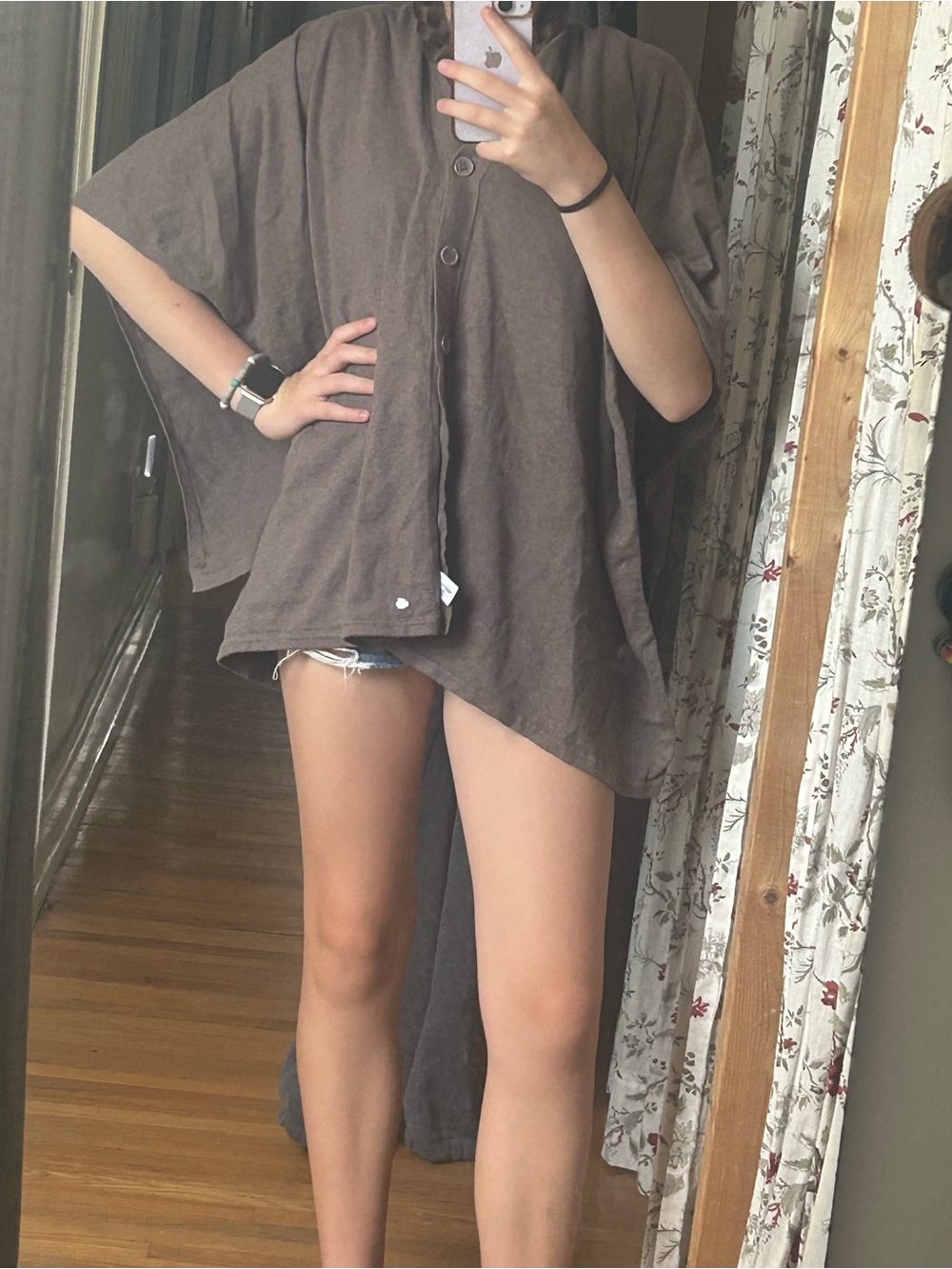 Oversized Brown Button-Front Women's Shawl